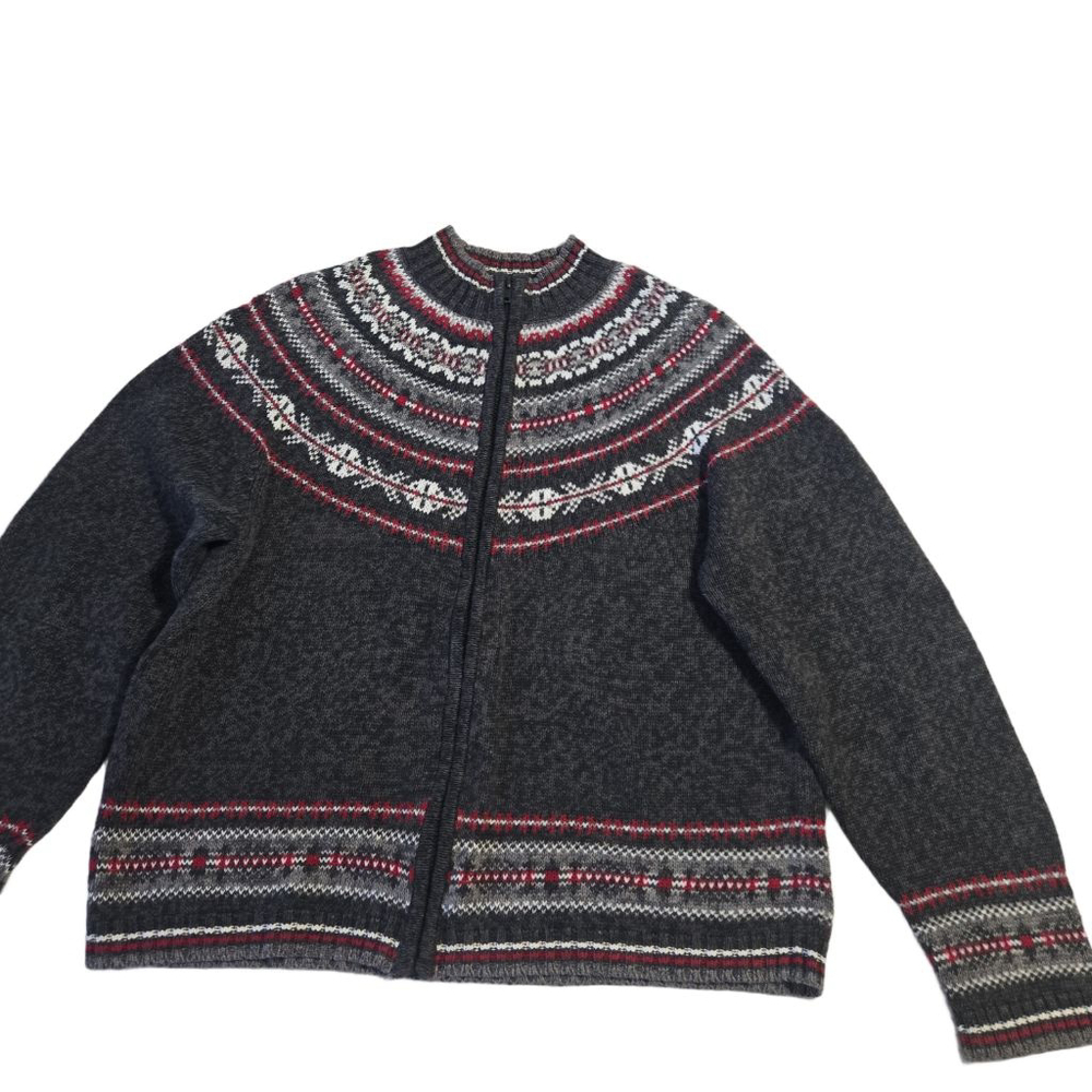 Women's Tiara International Charcoal Gray & Red Christmas Cardigan L - Picture 2 of 12